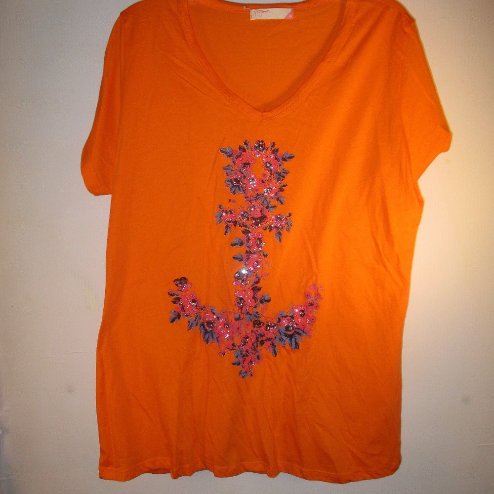 Orange Anchor tee Plus 2X fits 1X - Picture 2 of 8